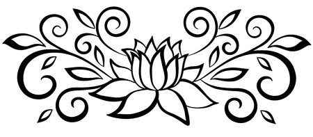 dessin fleur Belle fleur abstraite noire et blanche. Avec des feuilles et des ornements
